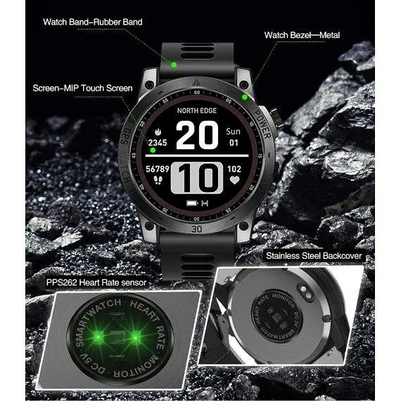Чоловічий наручний розумний годинник North Edge CrossFit GPS з компасом (Black) - фото 7