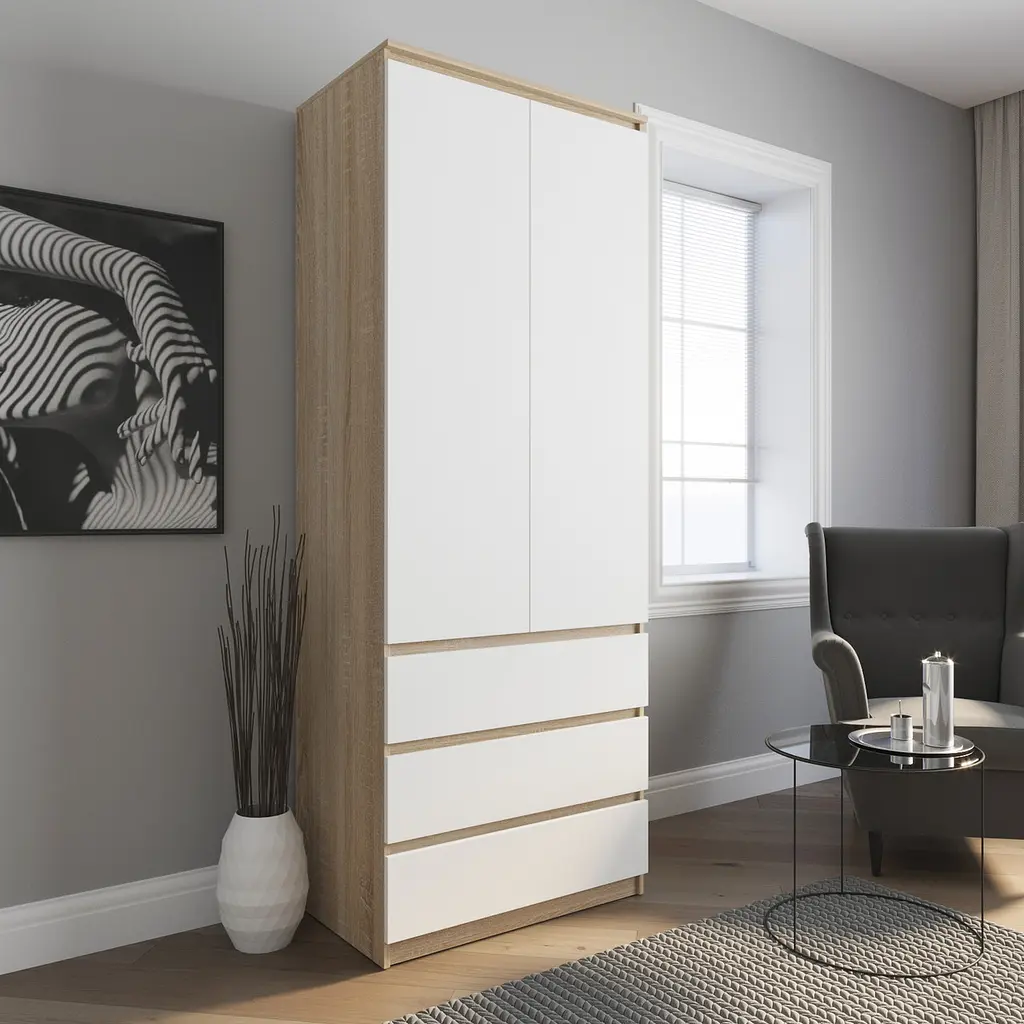 Шафа для одягу Vays R-9, 3 шухляди, штанга, без ручок, ЛДСП, 80×50×211 см – для спальні, вітальні, передпокою - фото 4