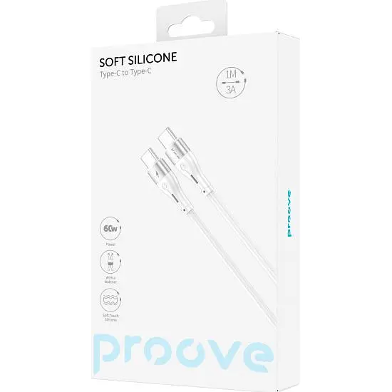 Кабель Proove Soft Silicone USB-C to USB-C 60W 1m White (CCSO60002202) [130638] - фото 5