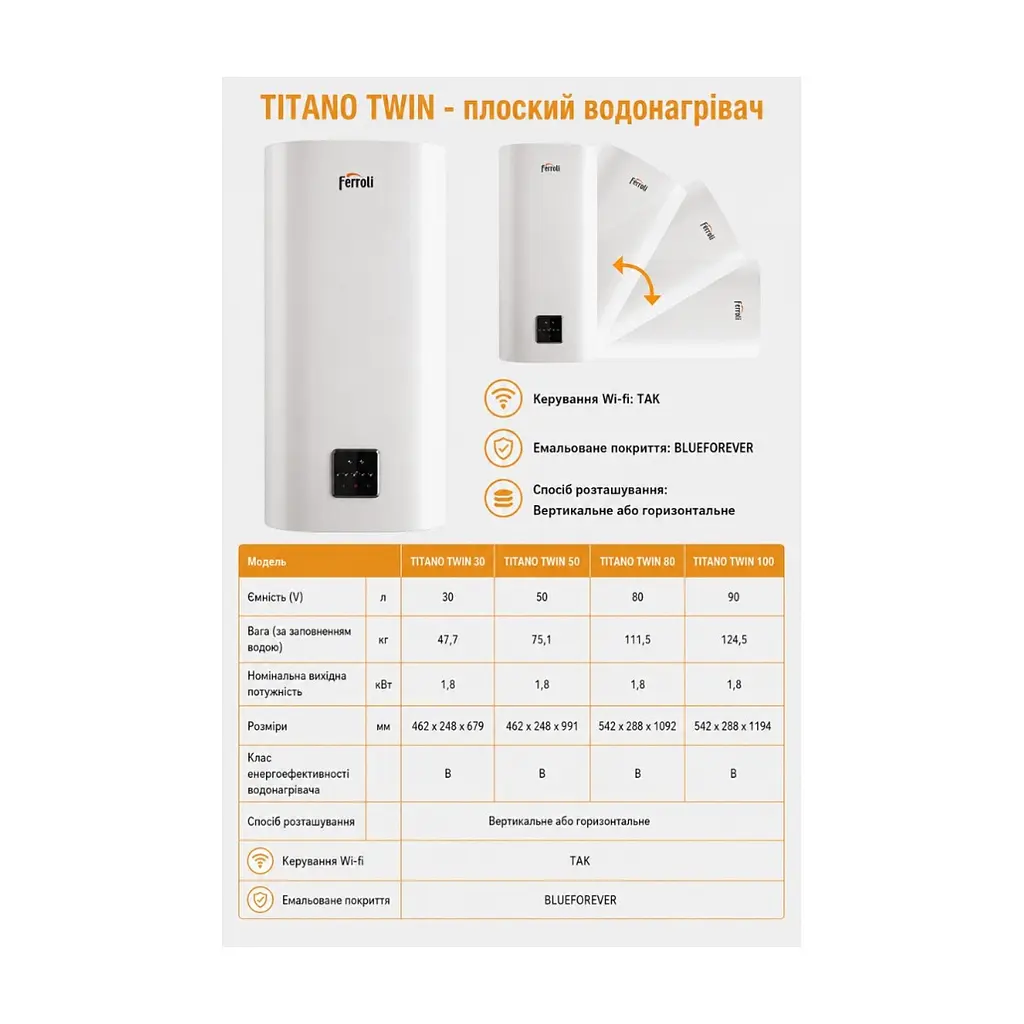 Бойлер Ferroli Titano Twin 80 EWH (GRZ56JKA) - фото 3