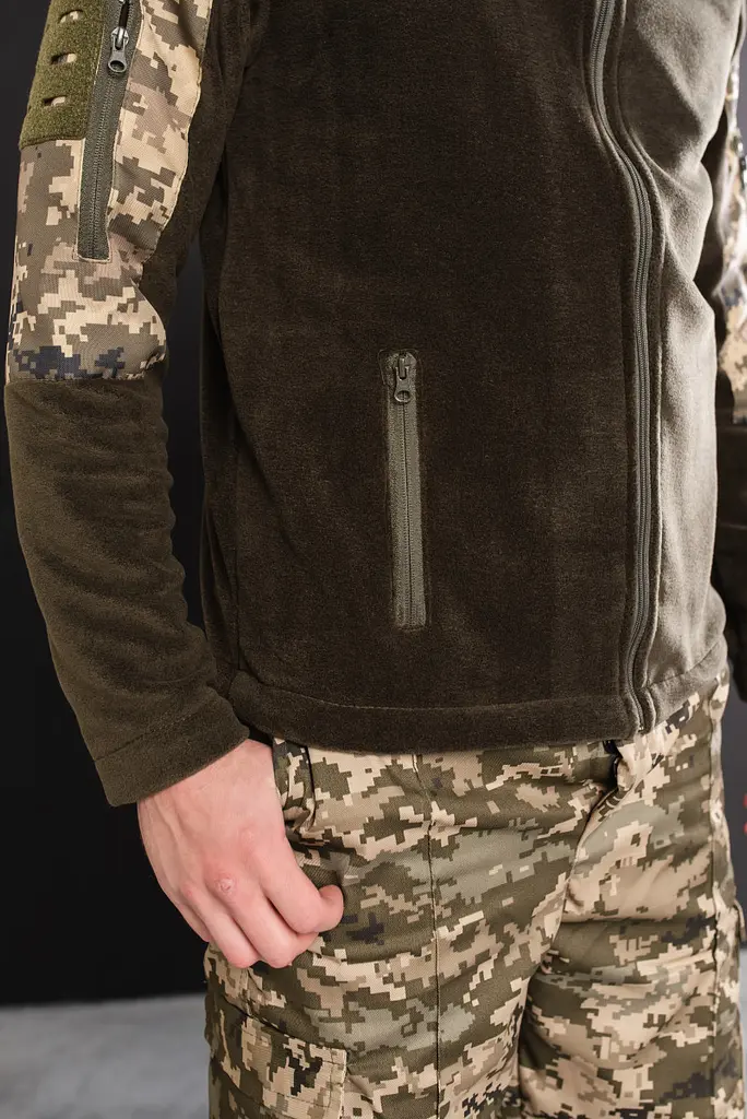 Кофта флісова чоловіча військова тактична з липучками під шеврони ЗСУ Піксель 8024 46 розмір хакі - фото 4
