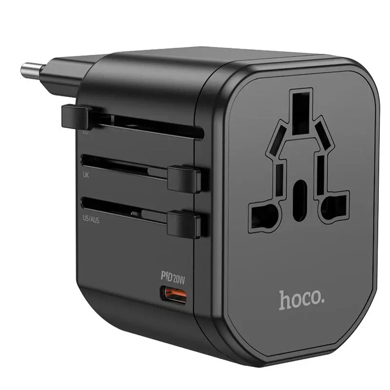 Мережевий універсальний перехідник AC15 Walker PD20W+QC3.0 (2USB-A/1C) (EU) Black Hoco teh0030542