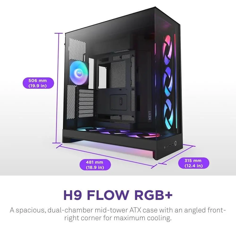 Корпус NZXT H9 Flow RGB+ из закаленного стекла без блока питания, черный (CM-H92FB-P1) - фото 7