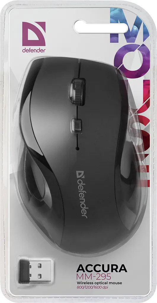 Мишка Defender Accura MM-295, бездротовий, 6 кн. до 1600 dpi, чорна - фото 7