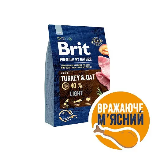 Сухий корм Brit Premium Dog Light для собак із зайвою вагою, з індичкою, 3 кг - фото 2