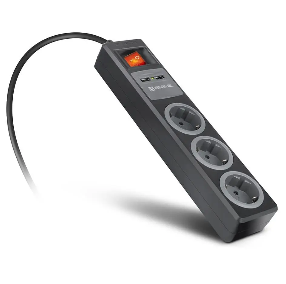 Мережевий фільтр Real-EL RS-3 USB CHARGE 1.8m Black UAH (EL122500001) - фото 3