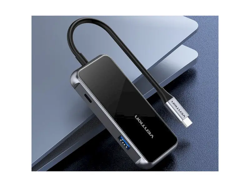 Мультипортовий адаптер Vention 5 in 1 Type-C-USB-PD 4USB 3.0 0.15m Black (TFDHB) - фото 3