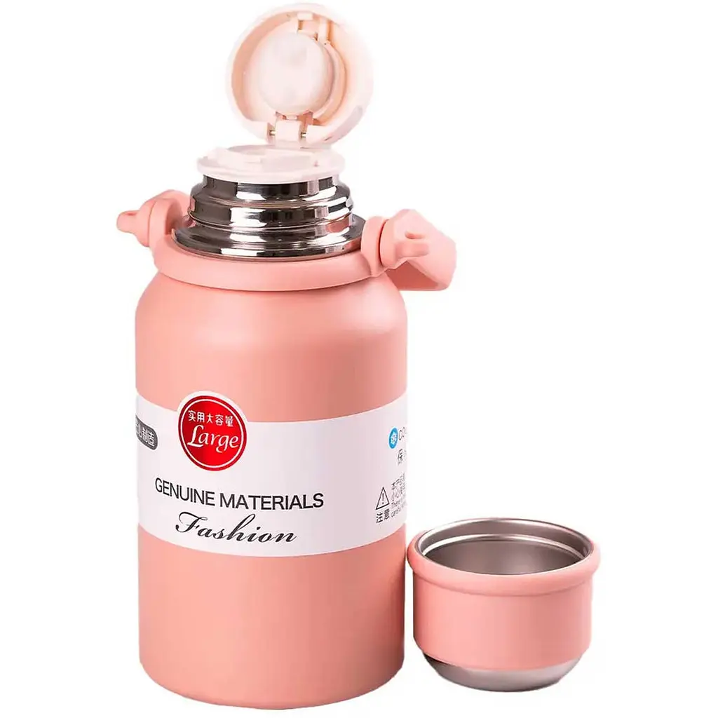 Термос Large 900 мл з гвинтовою кришкою і ручкою, рожевий TS Kitchen HP157P - фото 2