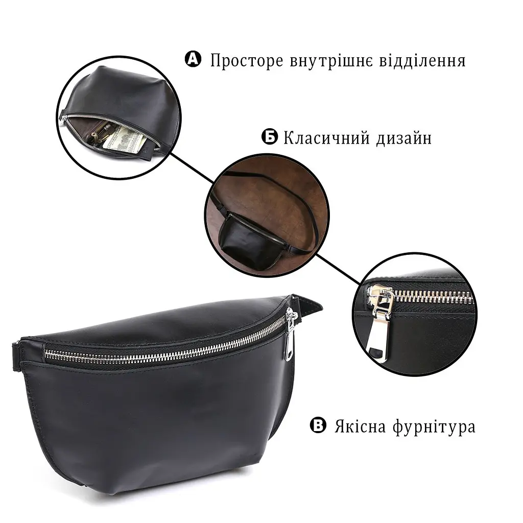 Шкіряна універсальна жіноча бананка Shvigel 16383 чорна - фото 4
