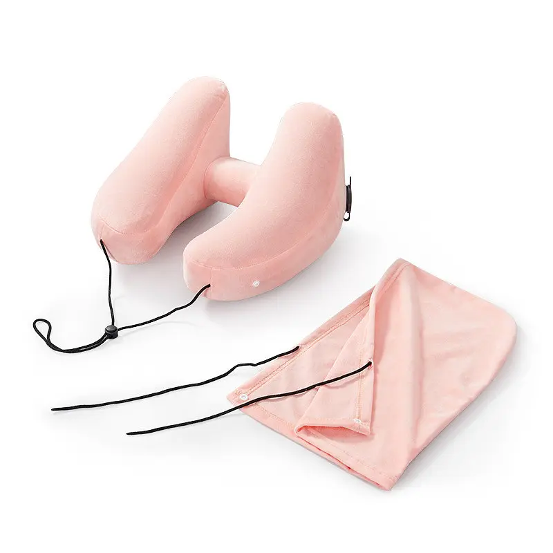 Ергономічна комфортна дорожня подушка H-Shape з капюшоном, рожевий KT7006235
