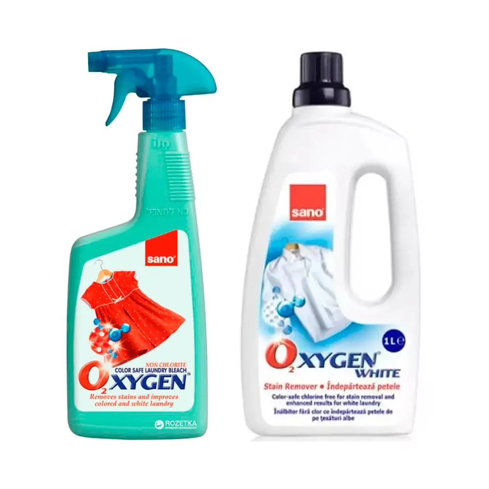 Плямовивідник Sano Oxygen для прання, 750 мл & Гель-плямовивідник для прання Sano Oxygen Gel for White Laundryl, 1 л (430602, 991105)