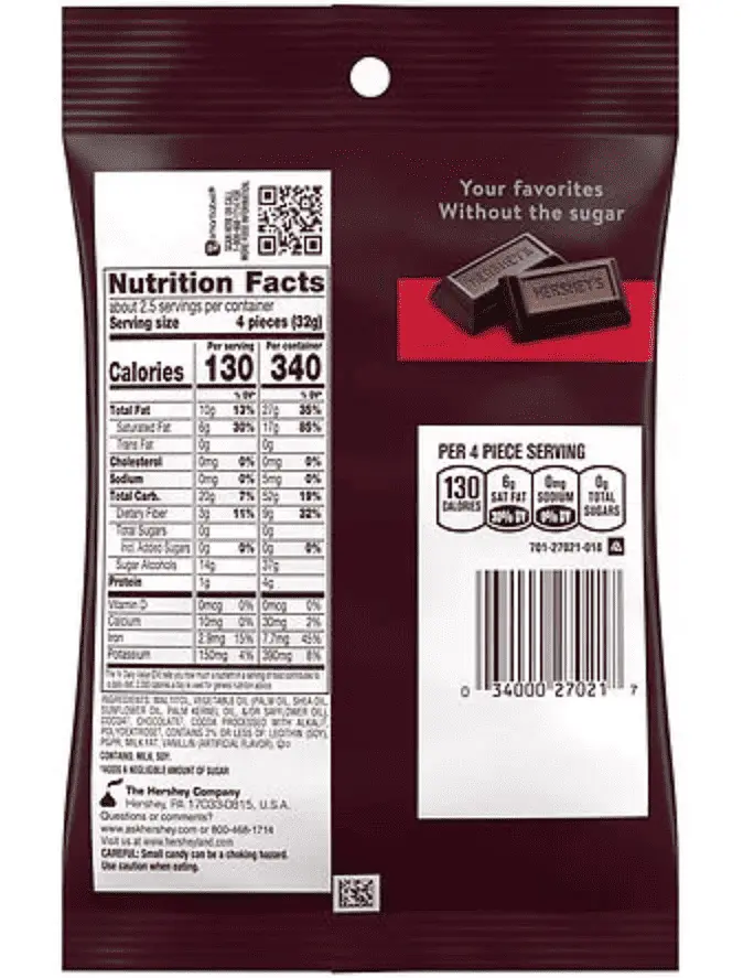 Шоколадні цукерки Hershey's Zero Sugar Special Dark Chocolate Candy 85г - фото 2