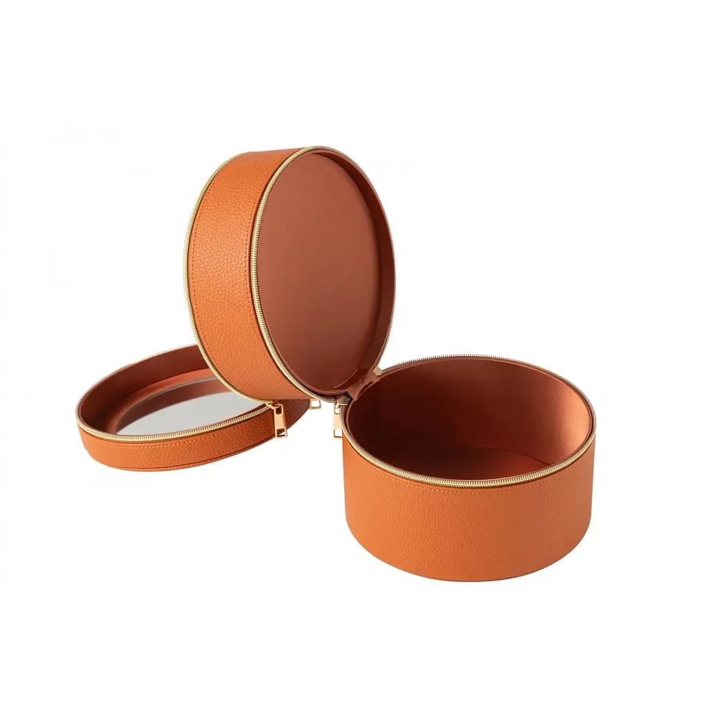 Шкатулка для прикрас J-Line з еко-шкіри 2 яруси кругла помаранчева (46552) - фото 2