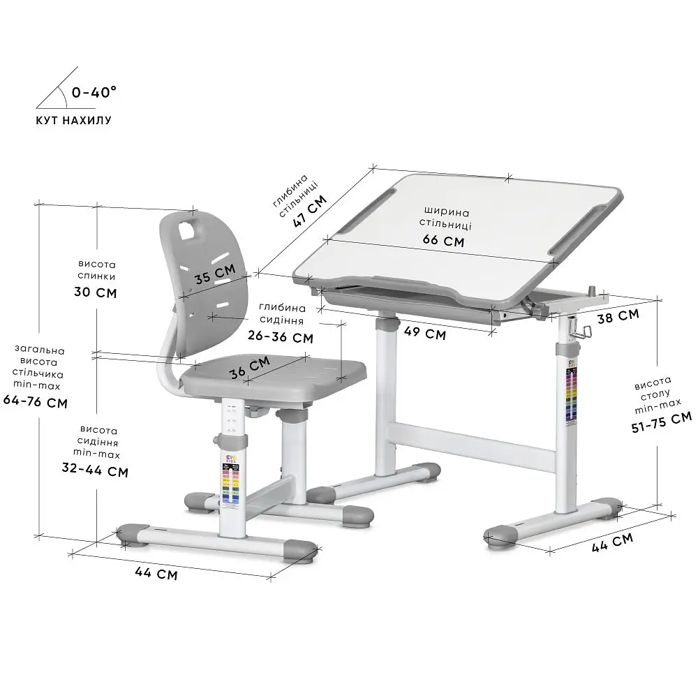 Комплект мебели Evo-kids Evo-05 Ergo Grey: стол+стул (Evo-05 Ergo G) - фото 3