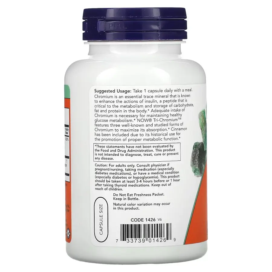 Витамины и минералы NOW Tri-Chromium 500 mcg, 180 вегакапсул - фото 3
