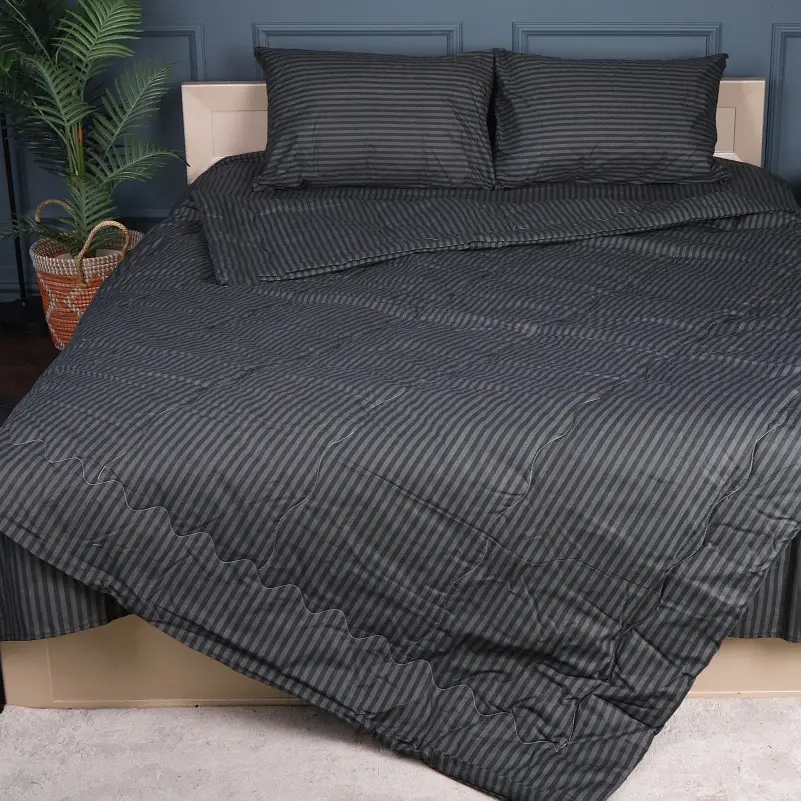 Літній постільний комплект MirSon №2949 Сolor Fun Line Stripe Black Silk 200х220 см чорний (2200010965643) - фото 1