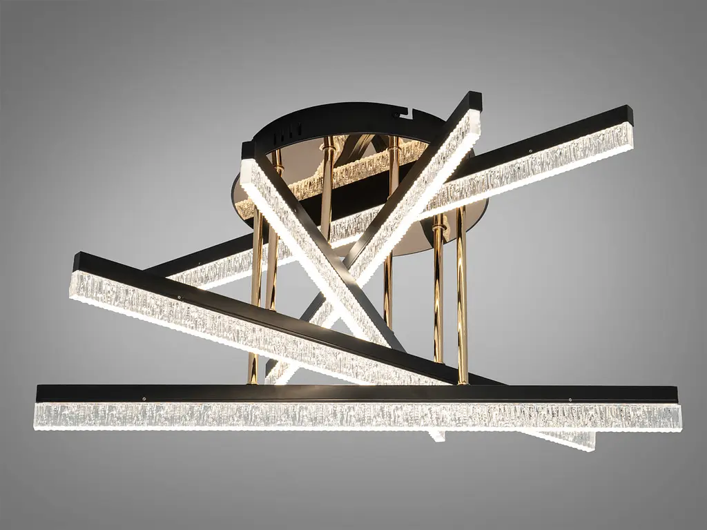 Сучасна стельова LED-люстра Diasha SX1009/5BK, чорна із золотистими акцентами, 72W, акрилові світлові планки - фото 3