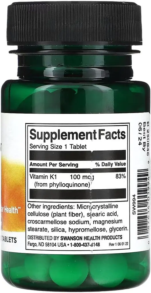 Витамины и минералы Swanson Vitamin K1 100 mcg, 100 таблеток - фото 2
