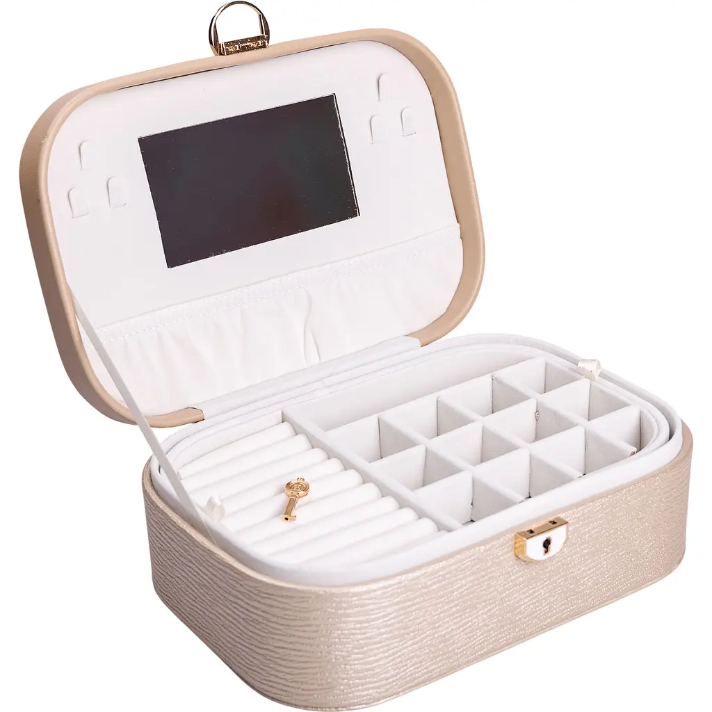Шкатулка-органайзер для украшений Yiwu с замком 26x18x9.5 см бежевая HP-5-1CR - фото 2