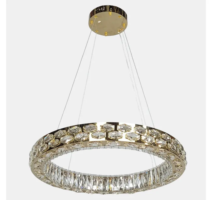 Світлодіодна люстра підвісна Artlight 8220-600GD з круглим кришталевим корпусом в золотому кольорі, 89W - фото 2