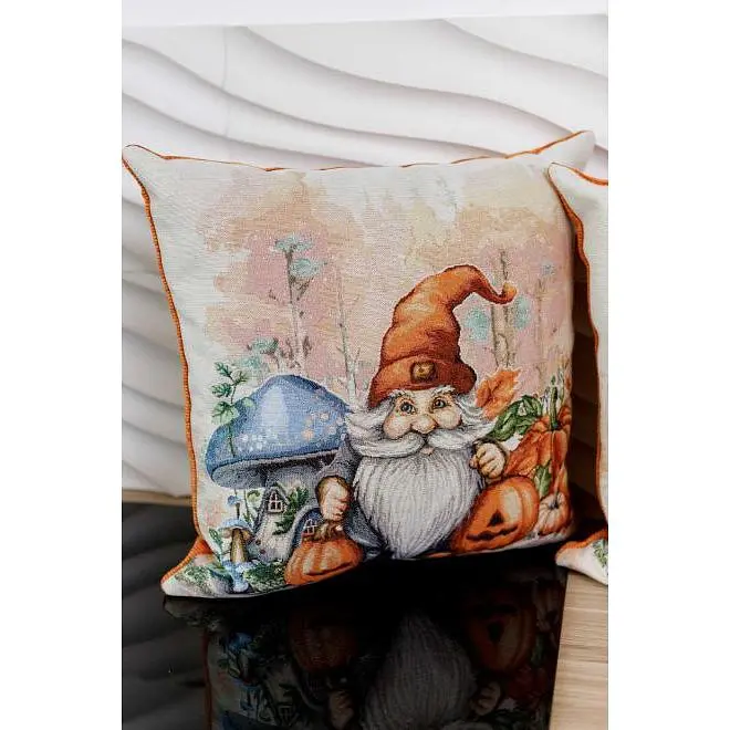 Наволочка гобеленова Прованс Гарбузові гноми з синім грибом 45х45 см (36212) - фото 2