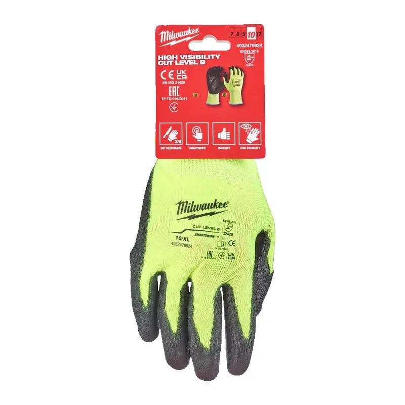 Рукавиці робочі сигнальні Hi-Vis Milwaukee з опором порізам 2/B рівня розмір 10/XL - фото 2