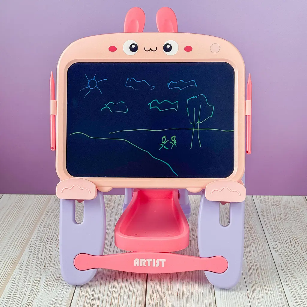 Мольберт розвивальний дитячий дошка і стільчик, LCD дисплей (рожевий) - фото 2