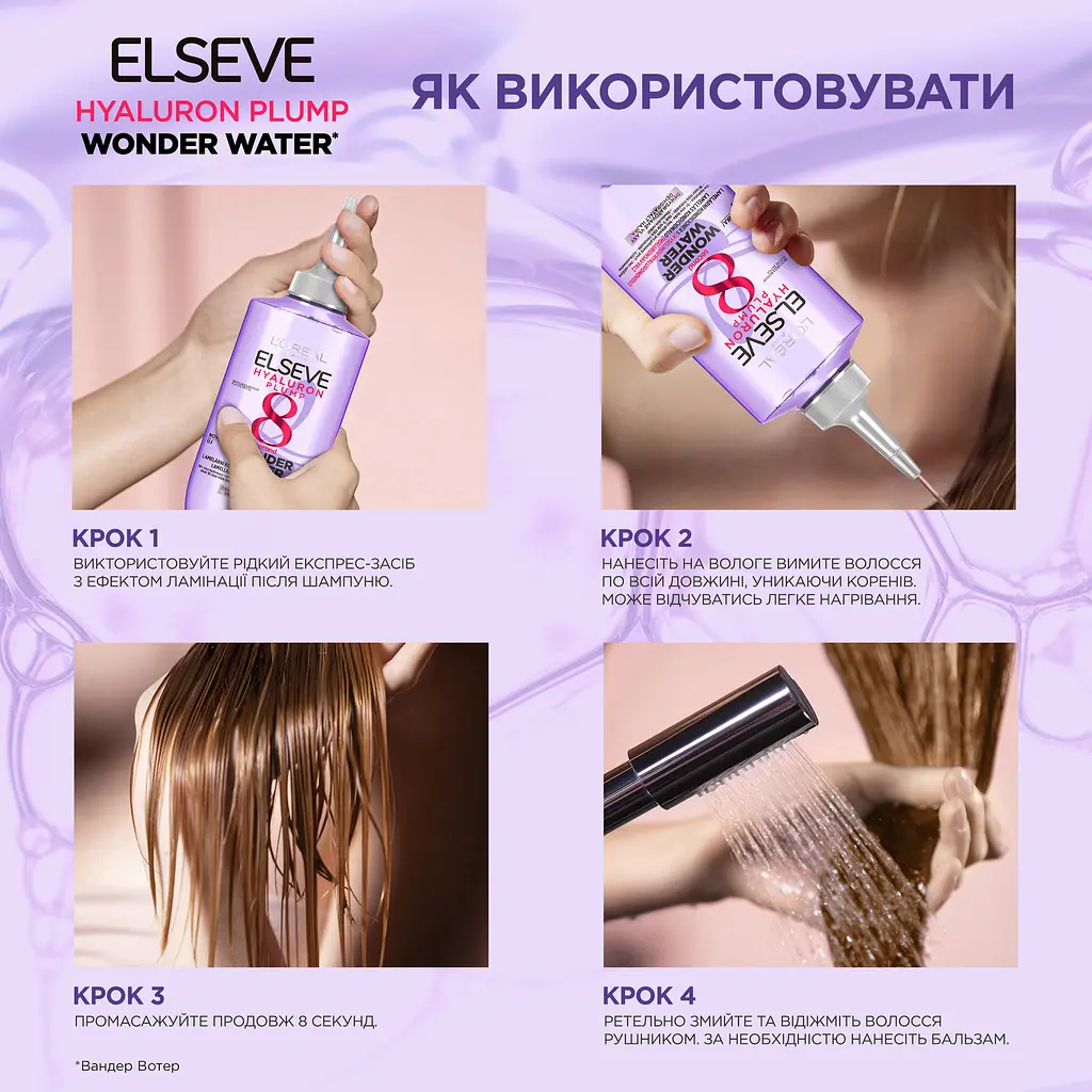 Рідкий експрес-засіб L'Oreal Paris Elseve Hyaluron Plump Wonder Water з ефектом ламінації 200 мл (AA586500) - фото 5