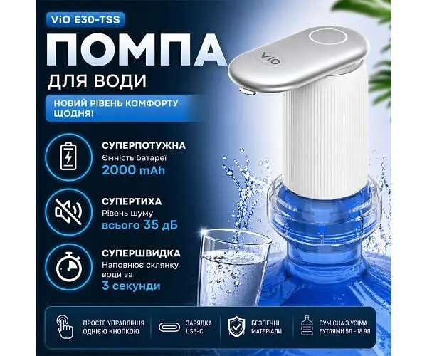 ViO E30-TSS, Безшумна суперпотужна акумуляторна помпа з адаптером, біла - фото 2