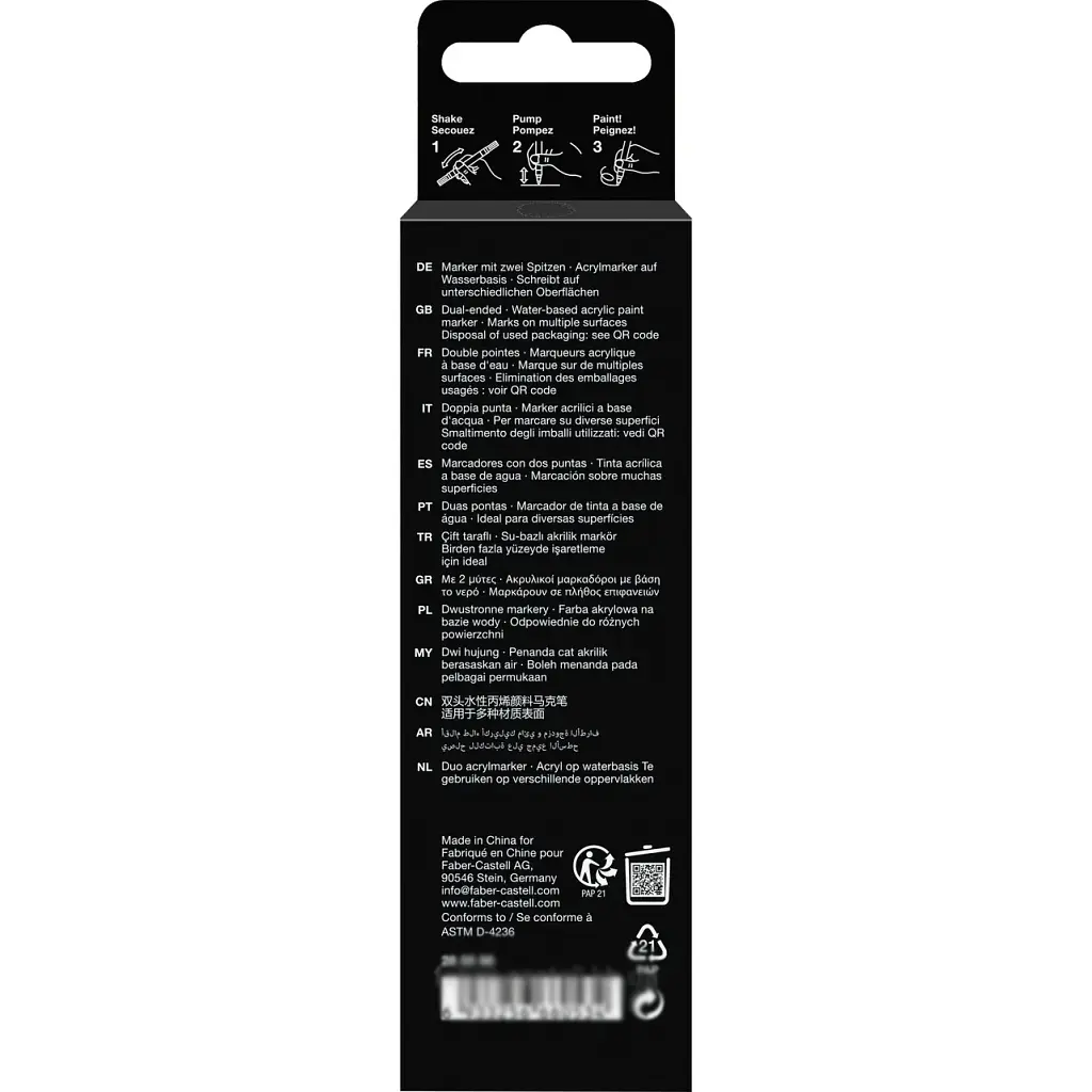 Набір маркерів Faber-Castell акриловий двобічний Black Edition Shake & Paint Acrylic Marker, колір чорний (33107) - фото 2