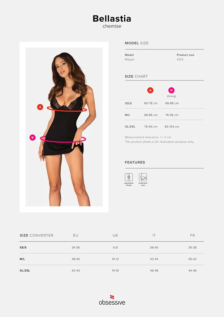 Сорочка Obsessive Bellastia chemise & thong, XS/S, непрозора, фігурне декольте, стрінги в наборі - фото 5