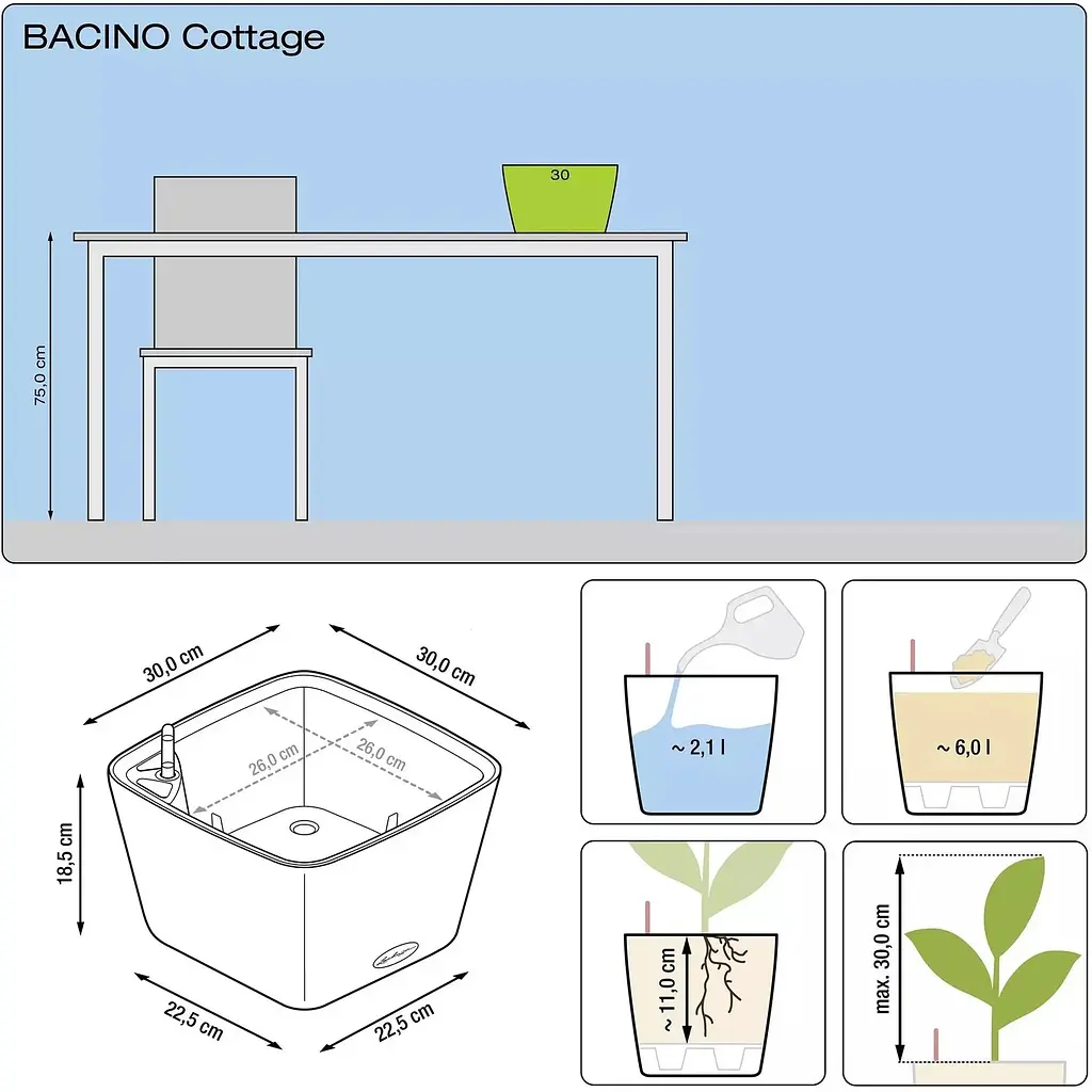 Вазон Lechuza Bacino Cottage 30 графітовий чорний (15468) - фото 4