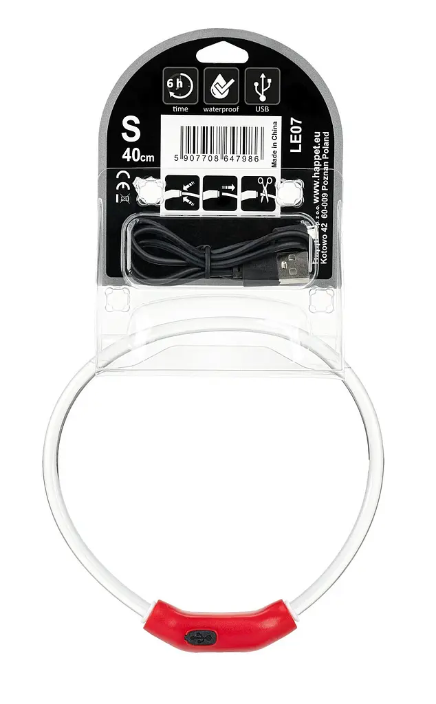 Світлодіодний (LED) нашийник Happet з USB для собак, червоний, 40 см, S (LE07) - фото 5
