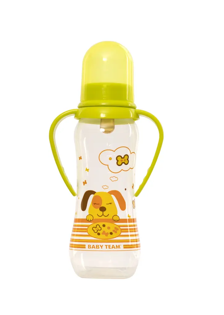 Пляшечка для годування з латексною соскою та ручками 0+ Baby team 250 мл Зелений