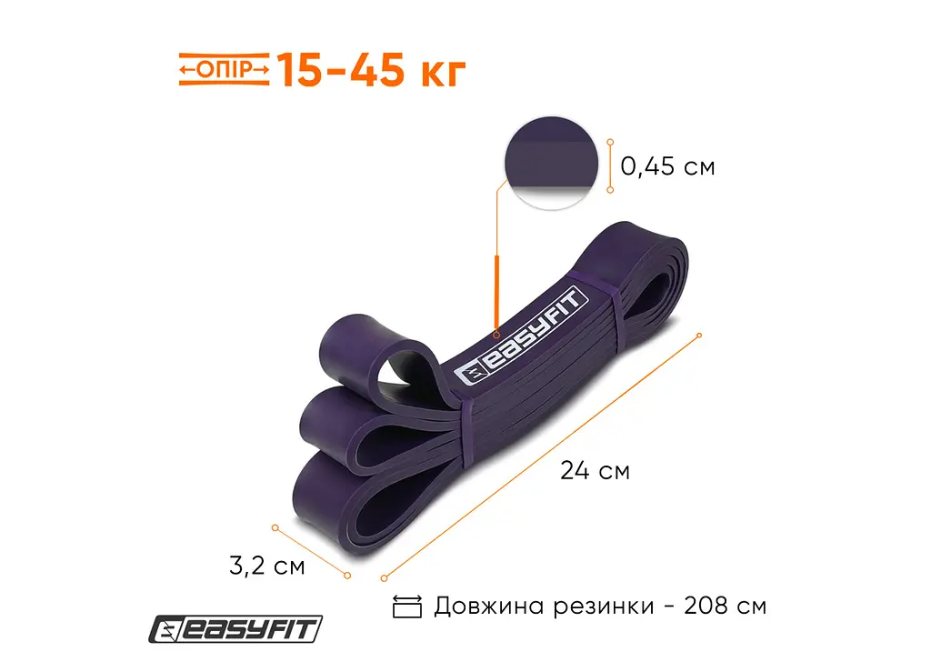 Резиновая петля-эспандер Easyfit Origin 15-45 кг резинка для подтягиваний, фитнеса и тренировок Фиолетовая (EF-2654-4) - фото 9
