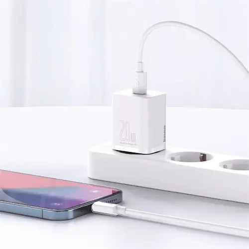 Мережевий зарядний пристрій Baseus Super Si Quick Charger 1C 20W/Simple Wisdom Data Cable Type-C to iP 1m білий TZCCSUP-B02 - фото 6