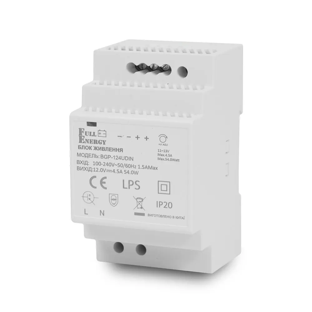 Блок живлення Full Energy BGP-124UDIN 12 В/4.5 А для кріплення на DIN рейку