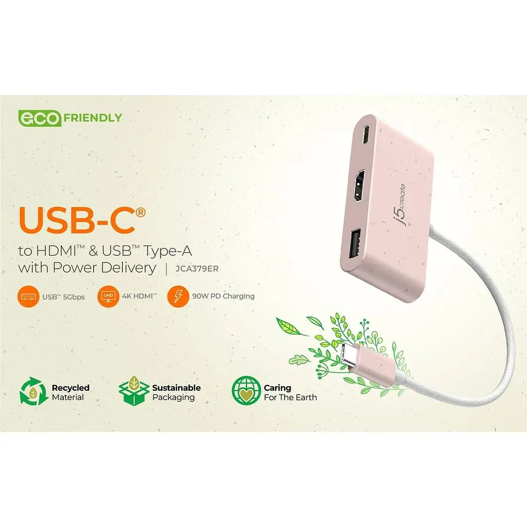 Багатопортовий мультиадаптер J5create JCA379ER-N, USB Type-C 3-в-1 рожевий - фото 5