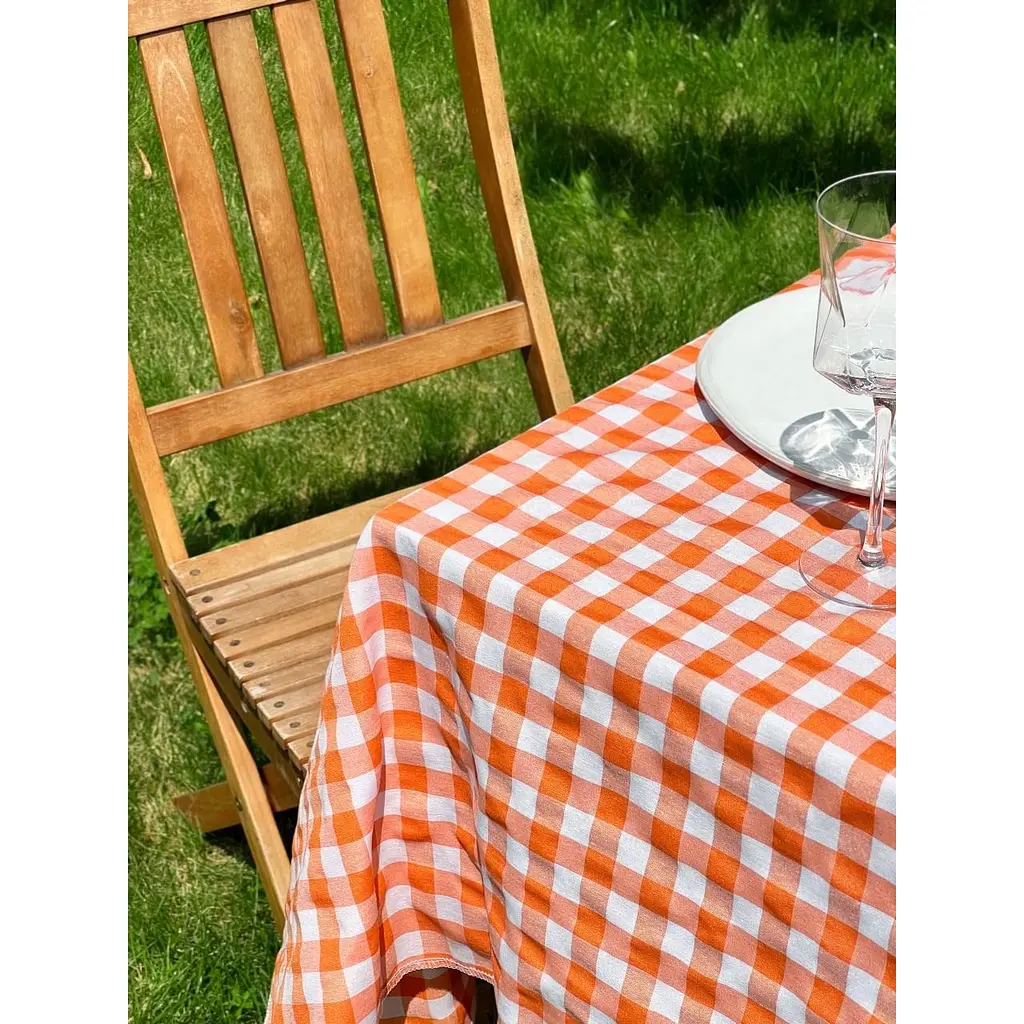 Скатертина в клітинку для столу Зефір 170х130 см Помаранчева - фото 5