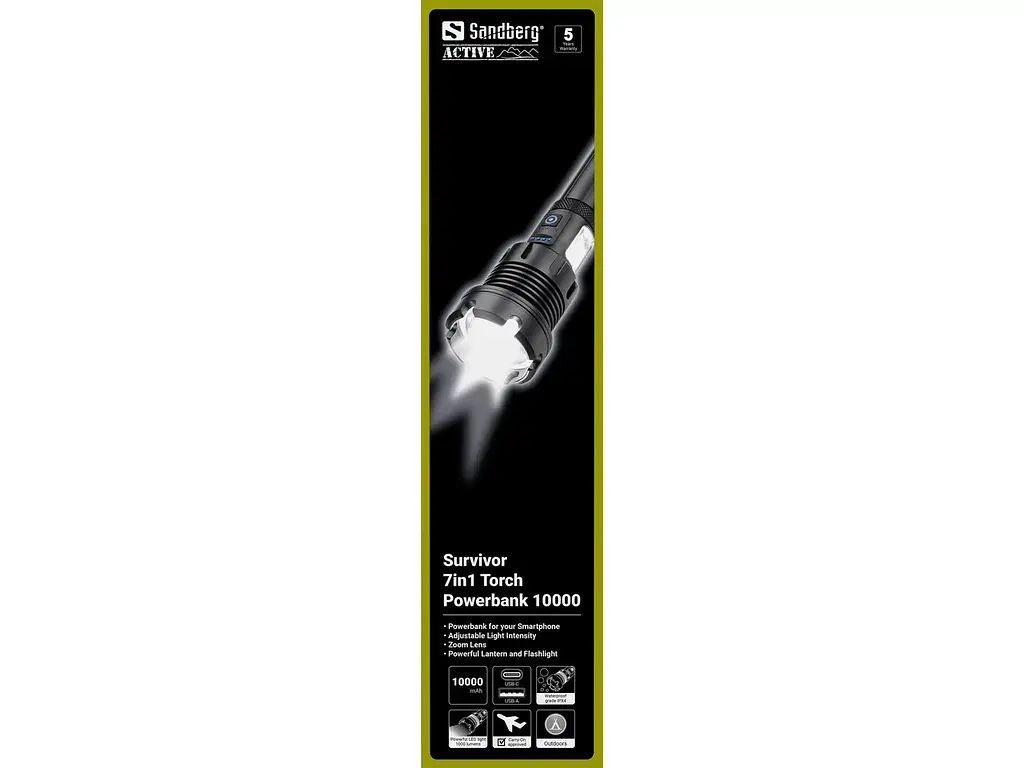 Ліхтарик - павербанк Sandberg Survivor 7 in 1 Torch Powerbank 10000 mAh XHP70 LED USB-C 5W - фото 2