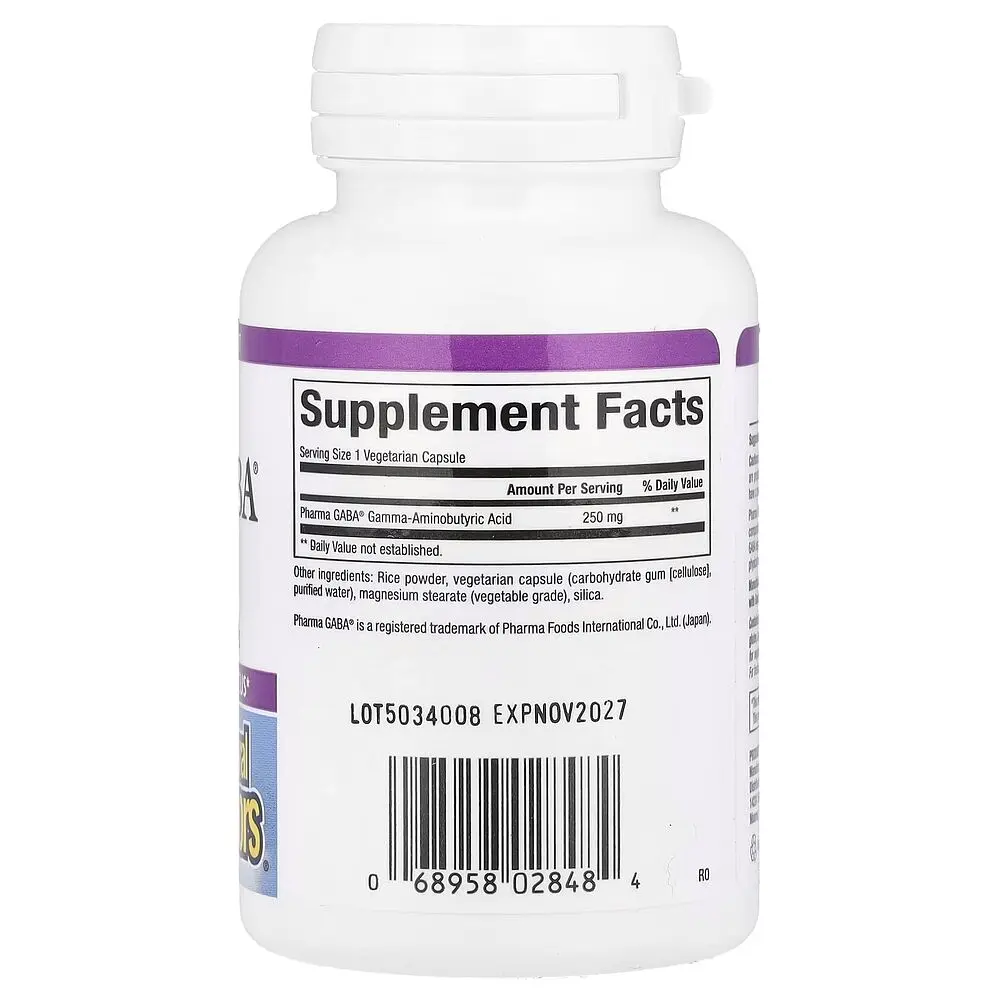 Гамма-аміномасляна кислота Natural Factors Stress-Relax Pharma GABA 250 mg, 60 вегакапсул для покращення сну - фото 2