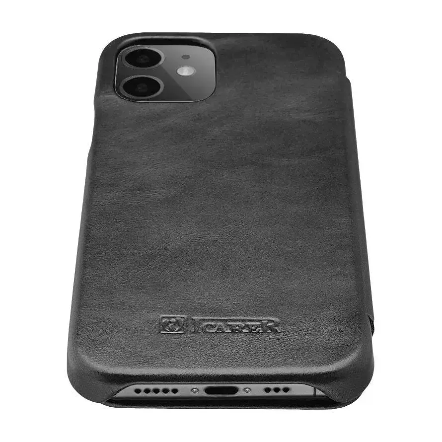 Чохол iCarer Curved Edge Vintage Folio Genuine Leather Cover для iPhone 12 Pro Max Sort - фото 6