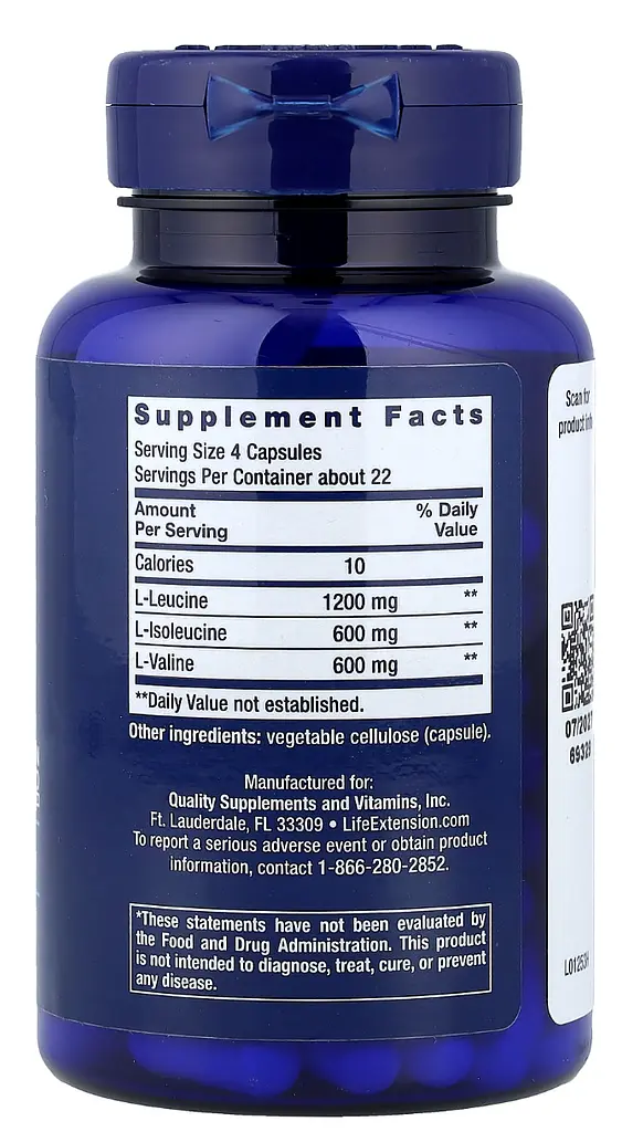 Амінокислоти BCAA Life Extension Branched Chain Amino Acids 90 капс - фото 2