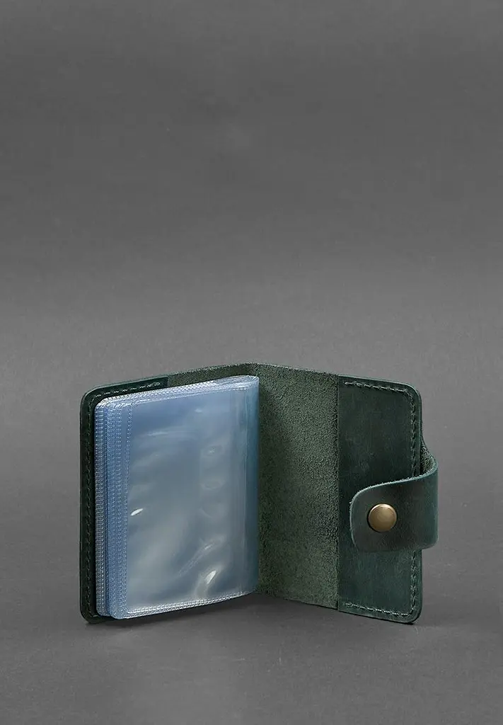 Шкіряний кард-кейс 7.1 (Книжечка) зелений Crazy Horse - фото 4