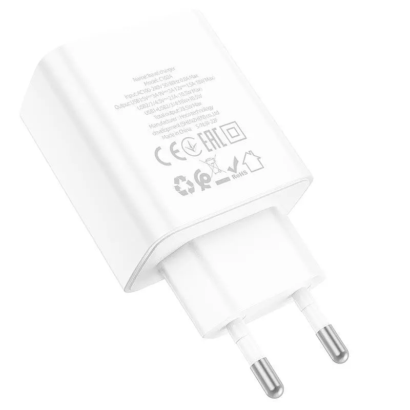 Адаптер мережевий HOCO Fuerza four-port charger C102A 4USB 28.5W блок білий - фото 4