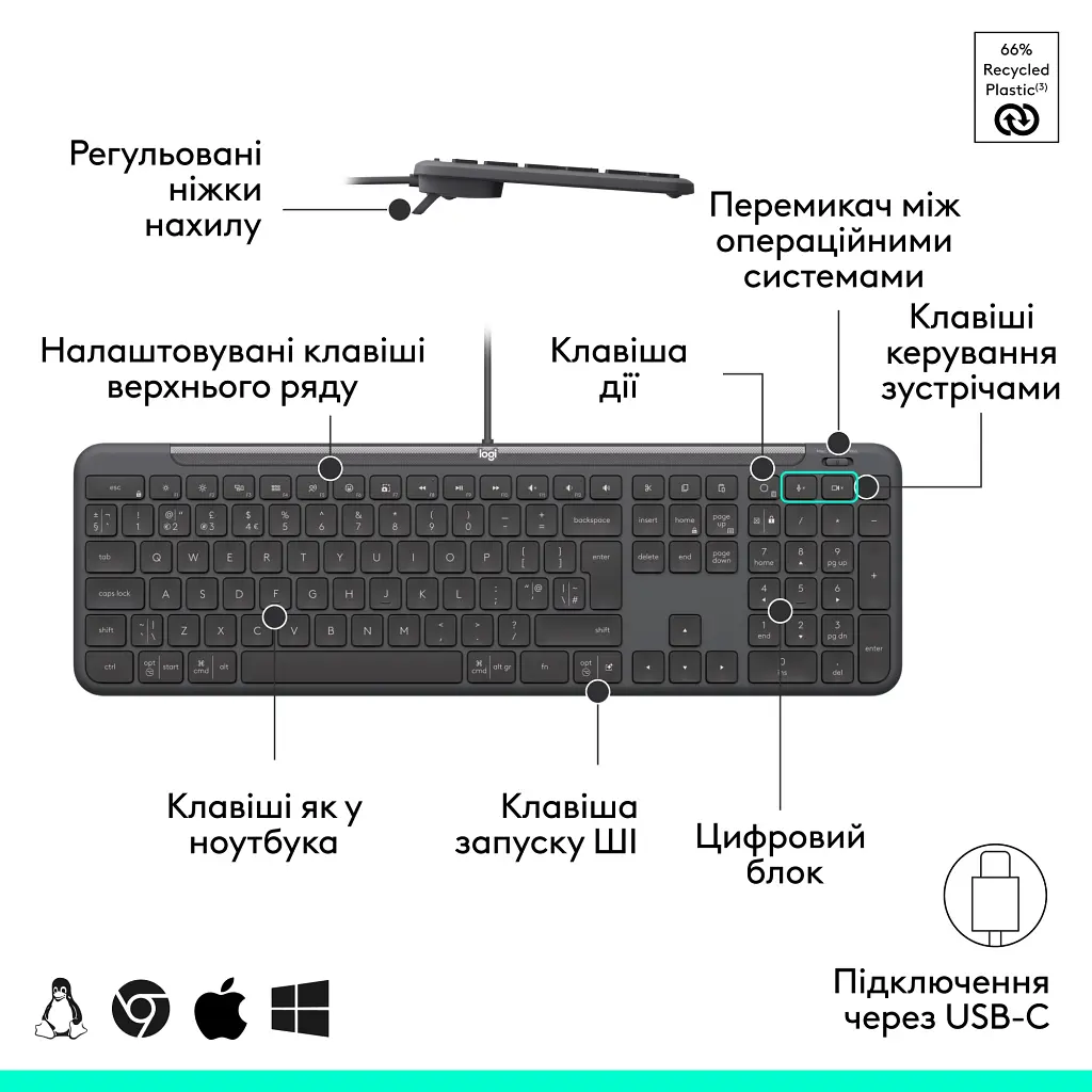 Клавіатура Logitech Signature Slim K620 for Business USB-C UA Graphite (920-013333) - фото 6
