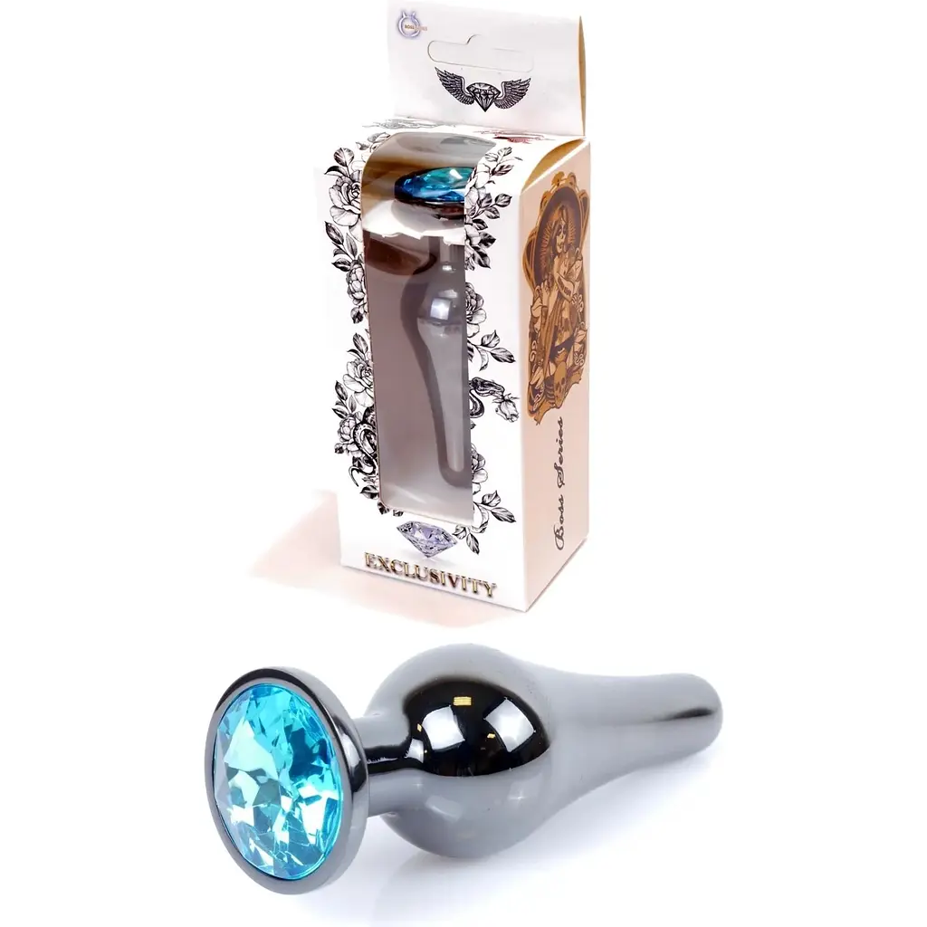 Анальна пробка Boss Of Toys Boss Series - Jewellery Dark Silver Butt Plug Light Blue, BS6400058, Срібний / Голубой - фото 3