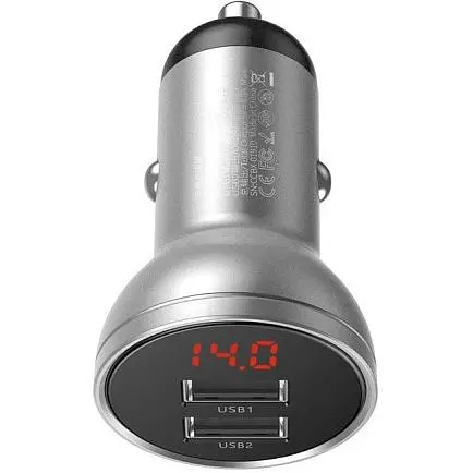 Автомобільний зарядний пристрій Baseus Digital Display Dual USB 4.8 A Car Charger 24 W Silver CCBX-0S  - фото 2