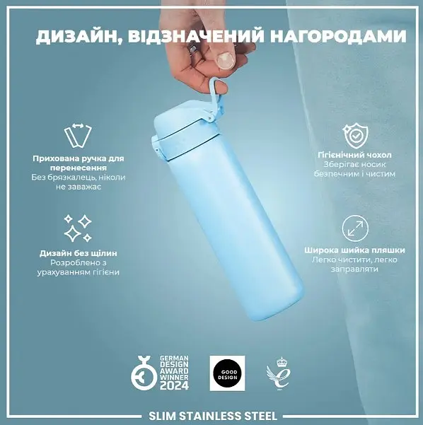 Пляшка для води ION8 металева 600 мл Stainless Steel Alaskan Blue (I8SS600ABLU2) - фото 4