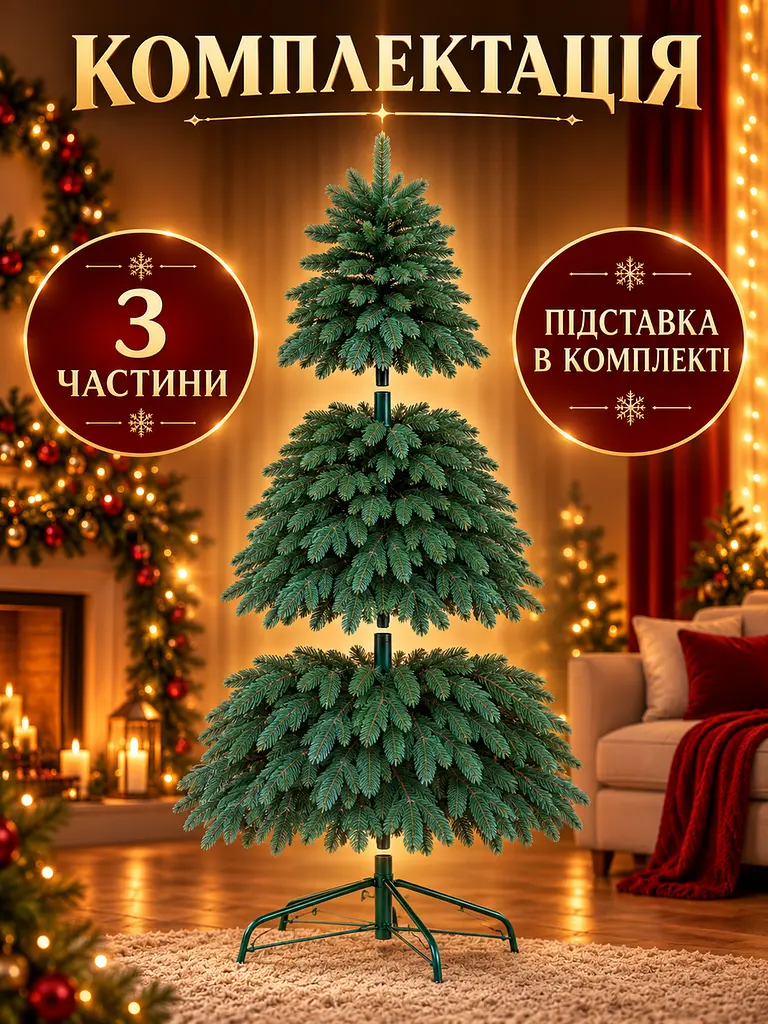 Лита штучна ялинка YaLINKA ШЗ25 Бескиди 250 см на металевій підставці, зелена (49676458) - фото 7